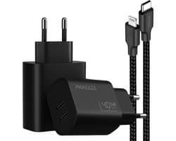 Phreeze usb C snellader geschikt voor iPhone en iPad - Met usb C naar Lightning kabel - GaN snellader met 2 usb C poorten - 20w 20 watt usb c power adapter