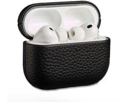 Accezz Echt Leren Case - Hoesje geschikt voor AirPods Pro 3 - Zwart