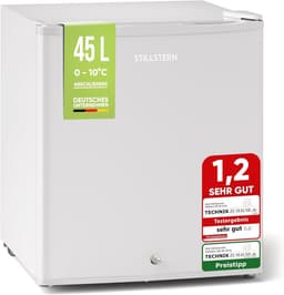 Stillstern Mini Koelkast E 45L met Automatische Ontdooiing, Slot, Vriesvak, stil, ideaal voor keuken, kantoor, slaapkamer, hotels en kleine appartementen Kleine koelkast Minibar Drankkoelkast Zilver [Energieklasse E] — thumbnail 1