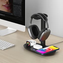 Hoofdtelefoonstandaard met draadloos opladen, gaming hoofdtelefoonstandaard, hoofdtelefoonhouder, hoofdtelefoonhouder met draadloos opladen (zwart) — thumbnail 3