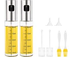Olijfolie Sprayer - Inclusief Trechters & Reinigingsborstels - Navulbaar - Olie Sprayer - Voor Airfryer, Pan & BBQ - Set van 2
