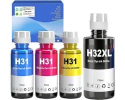 Hoge Capaciteit Inktflesjes Set Vervangend voor 31 32XL Zwart & Kleur voor Ink Tank Plus Printers (4-pack)