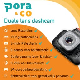 Pora&Co Dashcam 4K Ultra HD – 3 Inch LCD Scherm – Auto Camera met Nachtzicht & Loop Recording — thumbnail 2