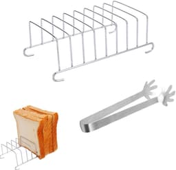 1 stuk – Toastrek – Broodrek – Toasthouder – Toastkoelrek – Met mini-voedseltangetjes – Gemakkelijk koelen – Accessoire voor airfryer – Zilver – 15,5 × 8,5 cm – Geschikt voor ontbijt, restaurants, cafés of thuisgebruik — thumbnail 1