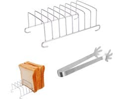 1 stuk – Toastrek – Broodrek – Toasthouder – Toastkoelrek – Met mini-voedseltangetjes – Gemakkelijk koelen – Accessoire voor airfryer – Zilver – 15,5 × 8,5 cm – Geschikt voor ontbijt, restaurants, cafés of thuisgebruik