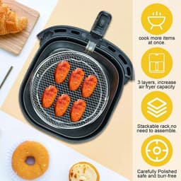 3-pack Stapelbare Airfryer Mandjes RVS - Ronde Roster met Siliconen Voetjes en Tongs — thumbnail 2