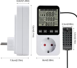230V Temperatuur en Vochtigheidsschakelaar met Sensor voor Verwarming en Koeling - Thermostaat Socket — thumbnail 5