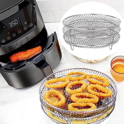 3 stuks ronde Airfryer Mand van roestvrij staal - Antiaanbaklaag voor eenvoudig schoonmaken - Rond grillrooster - Bakplaat - 20,5 * 20,5 * 8,5 cm - Geschikt voor Airfryers en ovens van 4,2-5,8 liter-zilver — thumbnail 4