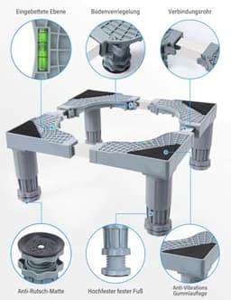 Verstelbaar Onderstel voor Wasmachines met Schokabsorptie - 4 Voeten 42-66 cm en 19-22 cm — thumbnail 5