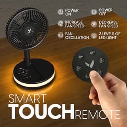 Draagbare oplaadbare ventilator met afstandsbediening en ledverlichting - Ideaal voor reizen en buitenactiviteiten — thumbnail 1