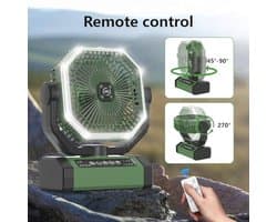 Draagbare Ventilator 24000 mAh - Batterij Werkt met Afstandsbediening en LED, 4 Snelheden, Perfect voor Kantoor, Camping en Outdoor Activiteiten