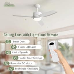Plafondventilator met verlichting en afstandsbediening - 117 cm, DC, timer, 6 snelheden, stille ventilator voor slaapkamer en woonkamer — thumbnail 3