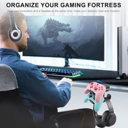 3-in-1 Gaming Hoofdtelefoon en Controller Houder voor Bureau met Verstelbare Klem en Draaibare Arm — thumbnail 2