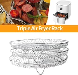 Set van 3 stapelbare manden voor airfryer met 2 tangen - Roestvrij Stalen Rekken voor Luchtfriteuse — thumbnail 7