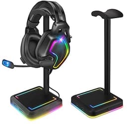 RGB Hoofdtelefoonhouder met USB-Oplaadpoorten en Verlichtingsmodi voor Gaming Bureau Accessoires — thumbnail 1