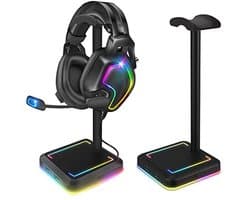 RGB Hoofdtelefoonhouder met USB-Oplaadpoorten en Verlichtingsmodi voor Gaming Bureau Accessoires