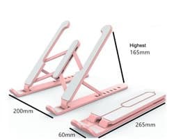 Laptop standaard - Laptop verhoger - Verstelbaar en opvouwbaar - Ergonomische laptop- en tablethouder - Aluminium met opbergzakje - Compact - Universeel - Roze - Jonyx
