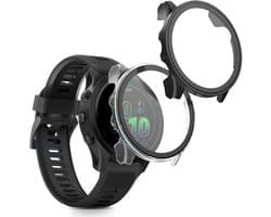 kwmobile 2x cover geschikt voor Garmin Forerunner 570 42mm - Fitnesstracker cover van gehard glas en kunststof frame set transparant / zwart
