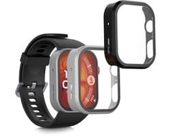 kwmobile 2x cover geschikt voor Huawei Watch Fit 4 Pro - Fitnesstracker cover van gehard glas en kunststof frame set zwart / zilver