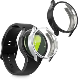 kwmobile 2x smartwatch hoes geschikt voor Samsung Galaxy Watch 7 44mm hoesje - Siliconen sporthorloge cover - Activity tracker case in zwart / zilver — thumbnail 1