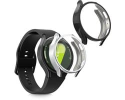 kwmobile 2x smartwatch hoes geschikt voor Samsung Galaxy Watch 7 44mm hoesje - Siliconen sporthorloge cover - Activity tracker case in zwart / zilver
