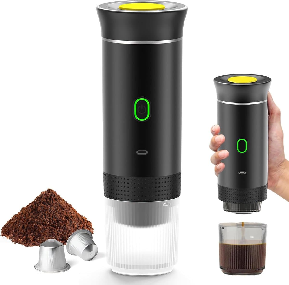Draagbare reis espressomachine - 12V oplaadbare espressomachinemet voor kamperen en auto - Amerikaanse Italiaanse geconcentreerde elektrische kleine draadloze verwarming - Grijs — afbeelding 1