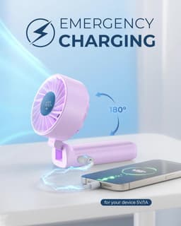 Draagbare Ventilator met USB Oplaadfunctie en 6 Windsnelheden - Compact en Opvouwbaar — thumbnail 3