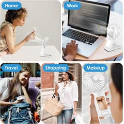 Oplaadbare Mini USB Ventilator - Stil, Draagbaar en Instelbaar in 4 Snelheden met Spiegel - Krachtige Mini Ventilator voor Thuis, Kantoor, Reizen en Buiten — thumbnail 3