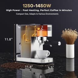 Koffiezetapparaat - 3-In-1 Functie: Espresso, Cappuccino en Latte Macchiato - Melkopschuimer - 1350 Watt - 20 Bar - 1,25 Liter Watertank - digitaal LED-display - Zilver — thumbnail 5