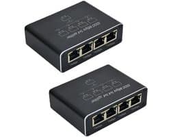 2 Stuks Internet Splitter - 4 Poorten - Netwerk Switch - tot 1000Mbps - Netwerk Splitter - RJ45 Ethernet - Geschikt voor computers, switches, routers, settopboxen en televisies