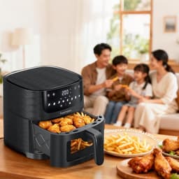 Luchtfriteuse 4 liter - 8 voorkeuzes bakken roosteren grillen - digitale touchscreen - kijkvenster - shake-herinnering - 78 recepten - geschikt voor 4-8 personen - gemakkelijk schoonmaken antiaanbaklaag — thumbnail 3