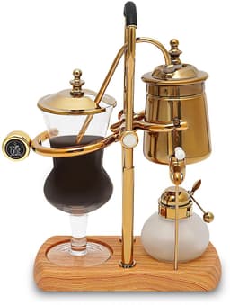 Sensova Gouden Sifon Koffiezetapparaat 400 ml met Geïntegreerd Filter - Luxe Vacuüm Koffie- en Theebrouwer van Borosilicaatglas met RVS Details, Houten Basis en Complete Potenset voor Intense Smaakbeleving en Stijlvolle Keukenpresentatie — thumbnail 1