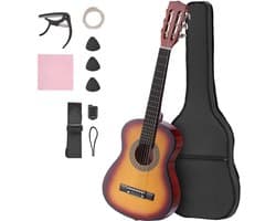 30-Inch Klassieke Gitaar Starter Kit, Houten Akoustische Gitaar voor Beginners, Inclusief Nylon Snaren, Gig Bag, Riem, Tuner, Extra Snaren, Pick en Capo, Ideaal voor Kinderen, Studenten en Beginners, Sunburst Afwerking