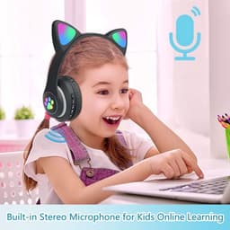 Hoofdtelefoon met kattenoortjes, Bluetooth stereo hoofdtelefoon, met ledverlichting en microfoon, RGB gaming hoofdtelefoon, over-ear model, zwart. — thumbnail 3