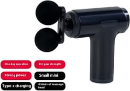 Massage gun - fascia gun - mini massagepistool - spiermassage apparaat - 6 standen - 4 massagekoppen - Type-C oplaadbaar - krachtige motor - zwart — thumbnail 5