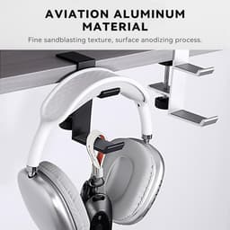 Dubbele Laag Hoofdtelefoonhouder - Universele Aluminium Legering - Gaming Hoofdtelefoonstandaard Onder Bureau - Hangende Haak - Zwart - 2 — thumbnail 4