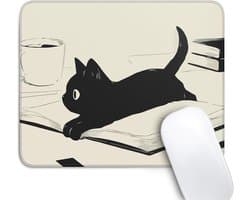 Schattige muismat met zwarte kat - 260×210×3 mm - Afgewerkte randen - Schattige anime-kattenmuismat - Geschikt voor draadloze muizen - Antislip rubberen onderkant - Geschikt voor bureaus, computers, laptops en kantoren - Zwa