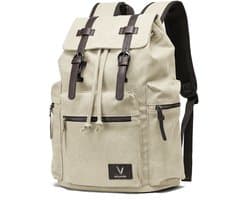 HEANVER Vintage Canvas Rugzak - Waterdichte Rugtas 27L - 15,6 inch laptop tas - Wit / Beige