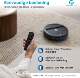 CleanWise Henk Robotstofzuiger + Onderhoudspakket – Nederlands Product – Voor Huisdieren – Met Dweilfunctie & Laadstation – Dweilrobot – 4500 Pa – HEPA 14 – Ultra dun 7,4 cm – App & Spraakbediening – Voor Huisdierharen, Harde Vloeren & Tapijt — thumbnail 6