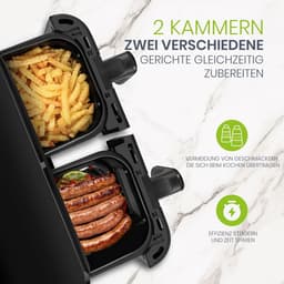 Zimoros Dubbele Airfryer - 2 Manden - 10 L inhoud - Twee kookzones - Kijkvenster - Zwart - Heteluchtfriteuse - HeteLucht Oven — thumbnail 2
