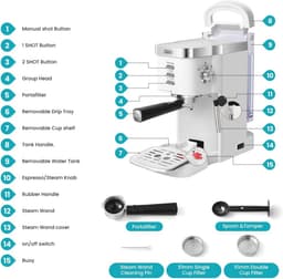 Espresso Machine 20 Bar Super Automatic with Milk Frother - Perfect for Home or Office — thumbnail 2