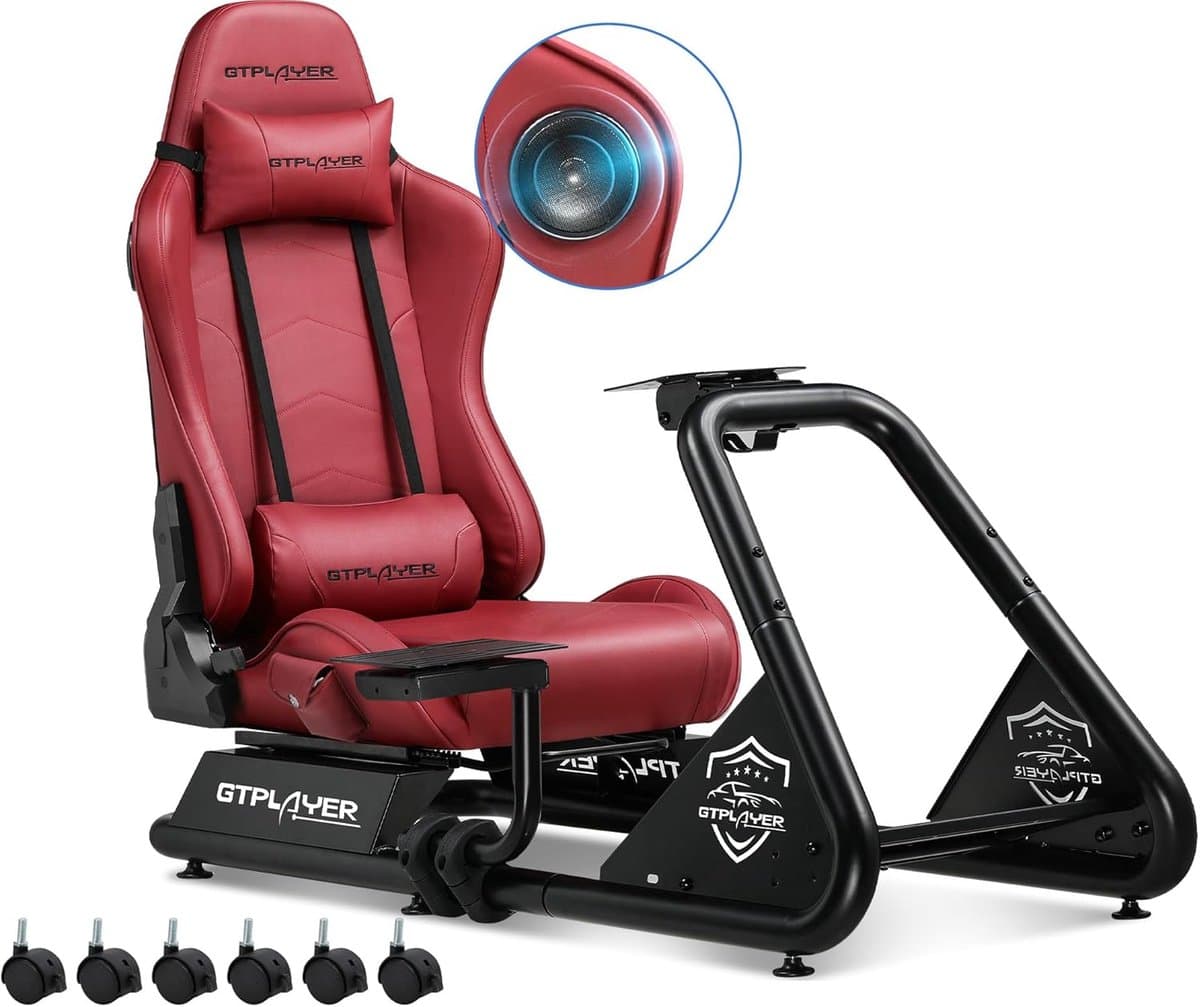 GTPLAYER - Simulator Cockpit - Met Luidsprekers en Stuurwiel Steun - Bourgondisch — afbeelding 1