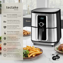 tectake® Airfryer Heteluchtfriteuse XXL - 90% Minder Olie, 10,2 L Inhoud - Touchscreen Display - 8 Programma's - Vet- en Olievrij - Inclusief Accessoires en Receptenboekje - Zilver — thumbnail 2