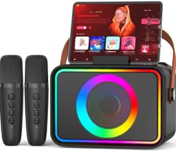 Een complete karaokeset, inclusief twee karaokemicrofoons, een draagbare karaokebox en een Bluetooth-luidsprekersysteem, perfect voor familiebijeenkomsten, kerkfeesten, picknicks en buitenactiviteiten. — thumbnail 1