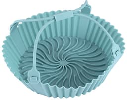 Siliconen bakvorm voor airfryer - Siliconen bakmat - Siliconen bakplaat - Siliconen voering voor airfryer - Multifunctionele siliconen bakmat - 20 x 4,5 cm - Hittebestendig - Met handvat - Geschikt voor airfryers, vlees, groenten en desserts - Blauw — thumbnail 1
