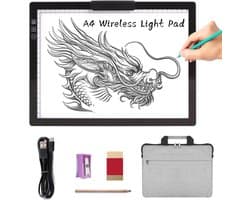 Draadloze A4 LED Lichtpad met Draagtas en Innovatieve Standaard - Traploos Dimbaar