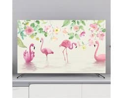 Treer Stofdichte afdekking voor televisie, elastische stof, universele schermbescherming voor tv's van 82-80 inch binnenruimtes, tv/pc-deken (149 cm, roze flamingos)