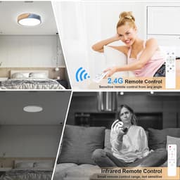 Dimbare Houten Plafondlamp - 3000K-6000K LED Lamp met Afstandsbediening - Moderne Verlichting voor Woonkamer, Slaapkamer en Hal - 32W, 30 cm, Blauw — thumbnail 3