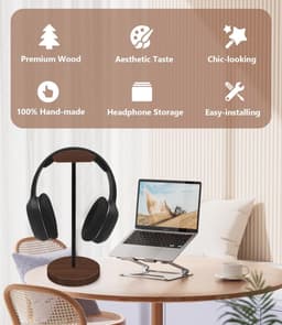 Hoofdtelefoonhouder voor Bureau - Houten en Metalen Gaming Stand voor Headsets — thumbnail 4