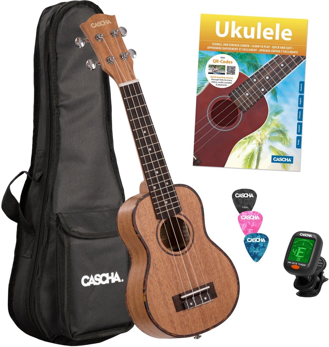 Cascha HH 2027 Premium Mahogany sopraan ukelele set (4-talig) — afbeelding 1